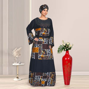 Vestido Kaftan Modesto de Rayón con Adornos de Diamantes, Paneles con Estampado en Contraste, Manga Larga, Elegante Traje Maxi Islámico de Oriente Medio - Product Image 3
