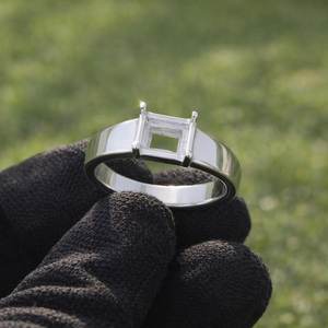 Custom 925 Sterling Silver Square 10mm Semi Mount Men <b>Ring</b> Setting Engagement Wedding <b>Ring</b> DIY Jewelry <b>Blank</b> Finding Component - Product Image 2