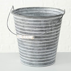 Jardinières en métal galvanisé Seau rond Cache Pot Jardinières Gris foncé Vintage Cheville en bois personnalisable - Product Image 3