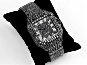 Montre automatique mécanique carrée entièrement sertie de diamants noirs avec cadran à chiffres romains, bijoux de luxe hip-hop pour hommes - Product Image 2