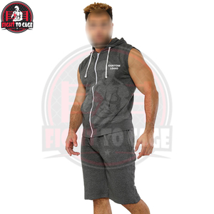 Ensemble short et sweat à capuche sans manches en mélange de coton confortable de qualité supérieure 2026 – Léger, uni, décontracté, pour l'automne, idéal pour le sport - Product Image 2