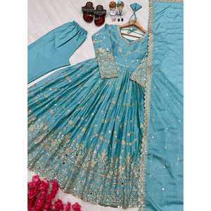 Robe de créateur fantaisie Anarkali avec dupatta et bas pour les robes de soirée - Product Image 6