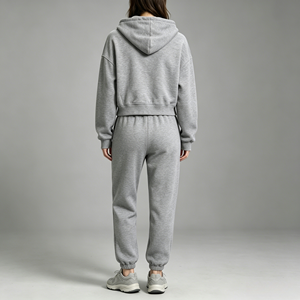 Sudadera con capucha corta gris para mujer, con cremallera frontal, informal, de manga larga, con capucha, de mezcla de algodón tejido, para otoño - Product Image 5