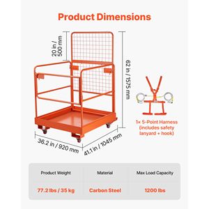 36.2 X 41.1 Inch Heavy Duty Forklift Safety Cage 1200 Lbs Capacity Work Platform 4 Wheels <b>Construction</b> <b>Lifter</b> Man Basket - Product Image 2