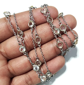 Natural White Topaz Gemstone Sterling Silver Beaded <b>Statement</b> <b>Necklace</b> 44'' Adjustable Bohemia Style Women's Gift - Product Image 2