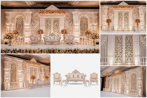 Decoración de Escenario para Recepción Estilo Bollywood Blanco de Lujo, Decoración de Escenario para Boda Estilo Bollywood, Escenario para Boda con Temática Romana, EE. UU. - Product Image 6