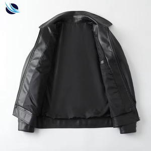Service OEM, veste d'hiver en cuir véritable pour homme, col montant, imperméable, coupe-vent, style streetwear, fermeture éclair - Product Image 2