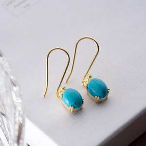 Pendientes Colgantes de Turquesa, Plata de Ley 925, Chapados en Oro de 14K, Piedra Ovalada Azul Vibrante, Joyería Boho Minimalista, Regalo - Product Image 5