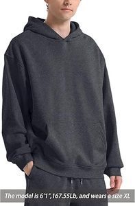 Sudadera con Capucha para Hombre, Color Gris Oscuro, 100% Algodón, Felpa Francesa, Manga Regular, Color Sólido, Tejido de Punto, Invierno, Secado Rápido - Product Image 4