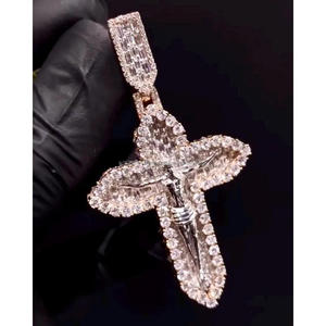 Luxury Moissanite Diamond <b>Cross</b> <b>Pendant</b> 925 <b>Sterling</b> <b>Silver</b> Baguette And Round Stone Iced Out Jewelry - Product Image 1
