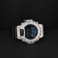 Jam Tangan Digital Mewah Bertabur Moissanite Diamond LED Display Stainless Steel Hip Hop Pria Tahan Air OEM Custom