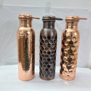 Luxury Handmade Copper Bottle Traditional Ayurvedic Water Vessel Durable Stylish Eco Friendly <b>Flask</b> Customized Logo Straw Cap - Product Image 3