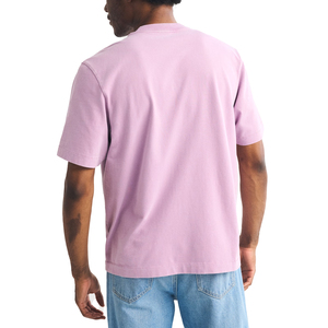 T-shirt en coton rose pour homme, tricoté, manches courtes, col rond, coupe classique, couleur unie, décontracté - Product Image 4