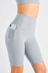 Shorts de sport d'été taille haute pour femmes, personnalisables en gros, élastiques, pour yoga, course et fitness, effet push-up, couleur unie - Product Image 2