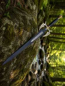 Réplique de sabre fantaisie artisanal avec poignée ornée en argent et or, lame noire à pointe de lance, couteau de collection à l'effigie d'un design historique - Product Image 6