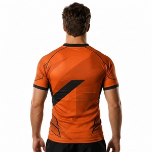 Camiseta de Rugby Sublimada con Diseño Geométrico Naranja y Negro para Hombre, Manga Corta, Ajustada, Transpirable, Cuello en V, Ropa Deportiva con OEM - Product Image 3