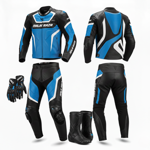 Kit d'équipement moto en cuir Malik Raza : Combinaison de course sur mesure 2 pièces, gants antidérapants et bottes à protections TPU - Product Image 1