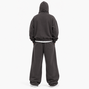Men's Washed <b>Charcoal</b> Solid Hoodies Customize Balaclava Pullover Heavyweight Fleece Oversized Wide Leg <b>Joggers</b> OEM Boutique Sets - Product Image 3