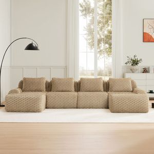 146 Modern U-Shape Modular <b>Sectional</b> <b>Oversized</b> 4-Seater Couch for Living Room Flannelette Fabric Boneless <b>Sofa</b> Movable - Product Image 2
