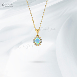 Chordia Jewels Genuine 4mm Ethiopian <b>Opal</b> Round Gemstone Halo Pendant 14k Solid Gold Diamond Drop Pendant <b>Necklace</b> Gift For Wife - Product Image 4