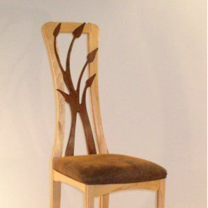 Luxury Handcrafted Solid Wood Dining <b>Chair</b> Artistic Branch Inlay High Back <b>Brown</b> Upholstered Seat - Product Image 2