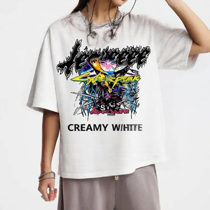 T-shirts à manches courtes en coton tricoté 100% avec impression graphique surdimensionnée, sérigraphiés, grande taille, style streetwear, col rond, tendance - Product Image 6