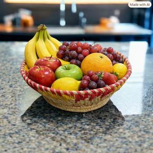 Panier à fruits en osier tressé à la main, écologique et élégant, multicolore avec rayures rouges et jaunes pour la maison – Offre spéciale - Product Image 1