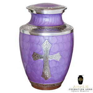 Urna Funeraria Metálica Morada con Cruz Plateada |   Artículos Religiosos Cristianos Hechos a Mano, Duraderos, Personalizables y Ecológicos, Estilo Europeo/Americano 220 - Product Image 1