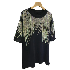 T-shirt court délavé à l'acide de qualité supérieure pour homme, imprimé DTG avec strass et diamants, en coton vieilli, coupe oversize, mode décontractée d'été - Product Image 4