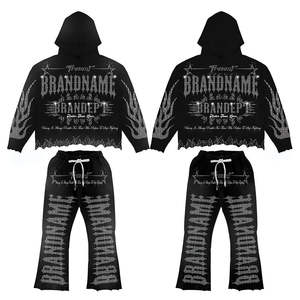 Conjunto Deportivo Casual de 2 Piezas con Logotipo Personalizado, Estilo Y2K, Sudadera Oversize con Pedrería y Pantalones Acampanados de Algodón Grueso, Unisex, Venta al Por Mayor - Product Image 2