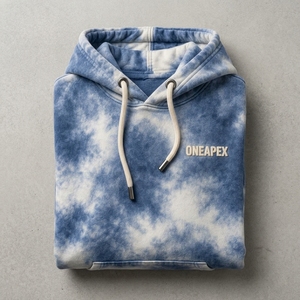Custom <b>Blue</b> Tie <b>Dye</b> Embroidered Logo Hoodie Men's Pullover Sweatshirt Streetwear Hooded Sweatshirt - Product Image 5