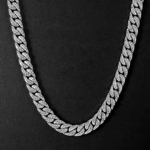 Moissanite Stones Prong <b>Cuban</b> <b>Link</b> <b>Chain</b> Necklace Solid 925 Sterling <b>Silver</b> with Rhodium Finish Passes Diamond Tester - Product Image 1