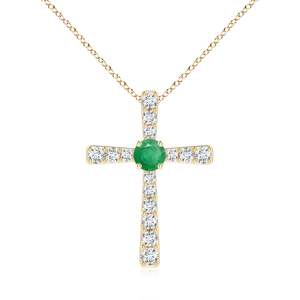จี้ทองคำแท้ 14K ประดับมรกตธรรมชาติสีเขียวตรงกลางและเพชรรูปกากบาท - Product Image 1