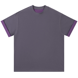 Camiseta Extra Grande de Fabricación Personalizada OEM, Camiseta de Doble Color con Cuello Redondo y Contraste de Color - Product Image 4