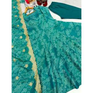 Fancy Satin Anarkali Gown Set with Empire Waistline & A-Line Silhouette Including Dupatta & Bottom - Product Image 1