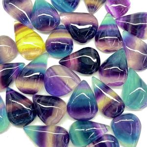 Vente en gros de cabochons en forme de goutte d'eau en fluorite arc-en-ciel naturelle de haute qualité, pierres précieuses en fluorite multicolores pour bijoux - Product Image 5