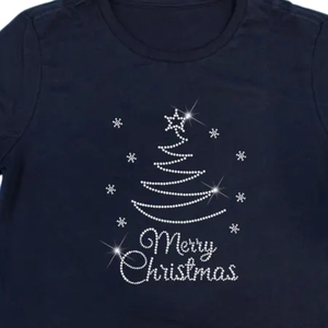 Camiseta Negra de Manga Corta con Cuello Redondo para Hombre, con Adorno de Árbol de Navidad en Pedrería, Corte Regular, Spandex/Algodón, Transpirable, Ecológica, Informal - Product Image 4