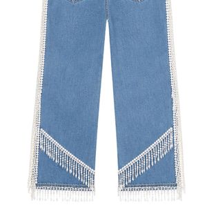 Jeans con Flecos Azules Perla para Mujer, Pantalones Vaqueros de Pierna Ancha, Pantalones Casuales a la Moda, Prendas de Vestir Urbanas Elegantes, Ropa para Uso Diario - Product Image 4