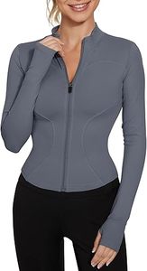 Camiseta de Yoga Gris para Mujer, Manga Larga con Media Cremallera, Transpirable, de Poliéster, Color Sólido, Ropa Deportiva, Corte Regular, para Todas las Temporadas - Product Image 3