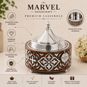 Marvel Handicraft Luxury Wooden Insulated Casserole with Stainless Steel Tagine Lid Premium Hot <b>Food</b> <b>Server</b> Decorative Gift Bowl - Product Image 5