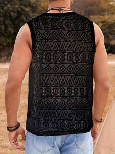 เสื้อกล้ามผู้ชายผ้าคอตตอนริบบ์สีพื้นเรียบง่ายสไตล์ลำลองสำหรับฤดูร้อน - Product Image 5