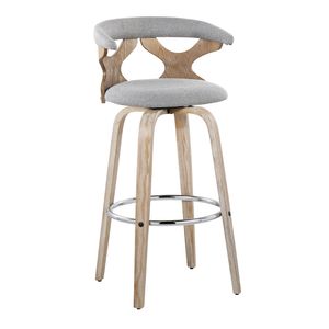 Gardenia 30\" Contemporary Fixed Height <b>Barstool</b> with <b>Swivel</b> White Washed Wood Grey Fabric with Chrome Metal Footrest - Product Image 2