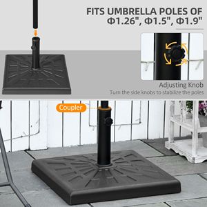Base per Ombrellone da Patio in Resina Quadrata da 20 Pollici, 42 libbre, Diametro 1.26"/1.5"/1.9", Nera, per Pali di Ombrelloni da Hotel da 2.7m/3m - Product Image 4