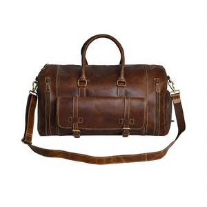 Bolsa de Viaje de Cuero de Búfalo 100% Genuino, Diseño Geométrico Vintage, Cierre de Cremallera de Alta Calidad, Ligera y Grande - Product Image 1