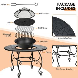 35.5 Feet Patio Fire Pit Dining <b>Table</b> with Cooking <b>BBQ</b> Grate Premium Outdoor Fire Pits - Product Image 5