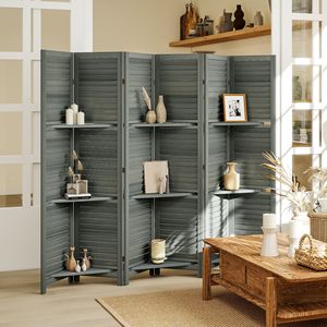 Divisorio in Legno Alto 170 cm con 3 Ripiani e Vano Pieghevole, Paravento Grigio a 6 Pannelli per Camera da Letto - Product Image 2