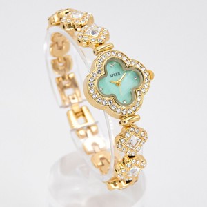 Montre de luxe pour femme à mouvement Citizen, trèfle à quatre feuilles, quartz, bracelet en alliage plaqué or avec diamants, verre vert menthe 28 mm, aiguilles - Product Image 6