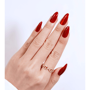 Uñas Postizas de Material ABS al por Mayor, Longitud Personalizada, Color Verde y Rojo, Forma Almendrada Mediana, Estampado Metálico Brillante, Marca Helios - Product Image 1