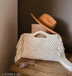 Sac fourre-tout bohème en crochet avec pompons pour femme, sac à main décontracté de plage, léger, design ouvert, prêt à être expédié - Product Image 2