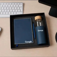 Offre Spéciale – Coffret Cadeau d'Entreprise Moderne Liviya Personnalisable en Cuir PU et Verre – Journal, Bouteille, Porte-clés – Bleu A5 – Luxe pour le Bienvenue des Employés